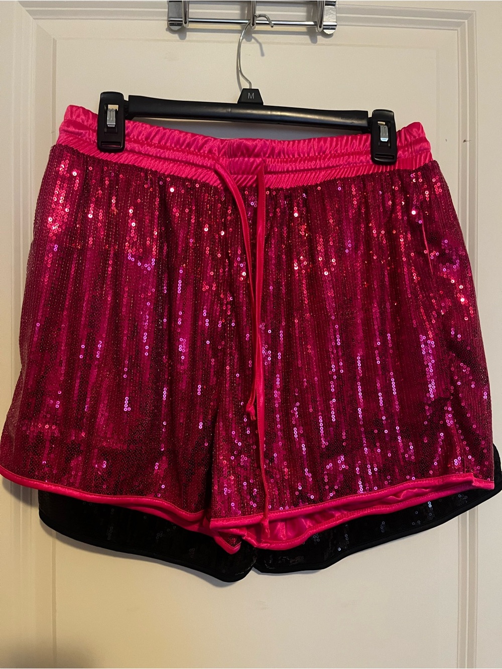 Women's Sequin Athletic Shorts - Bright Pink